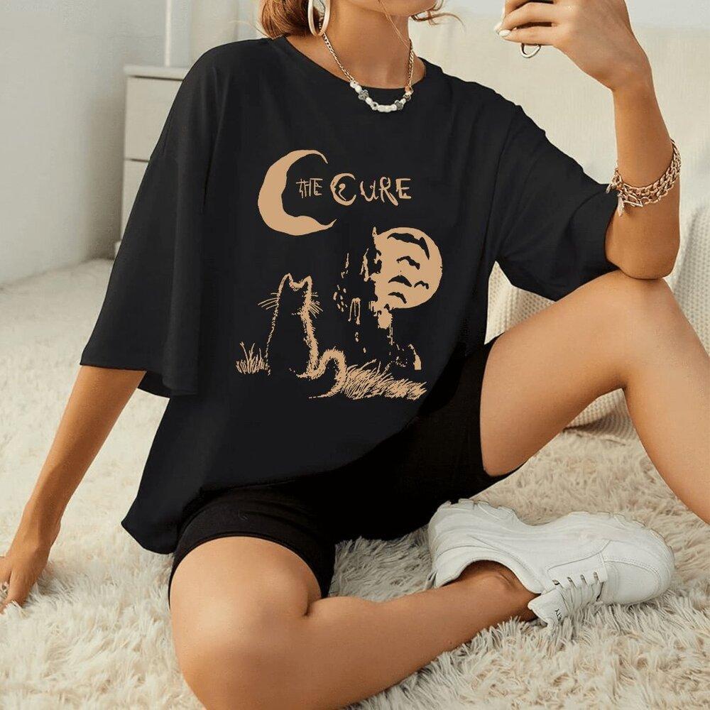 The Cure Rock Band Fan Gift Graphic Music Concert Cat  T-Shirt